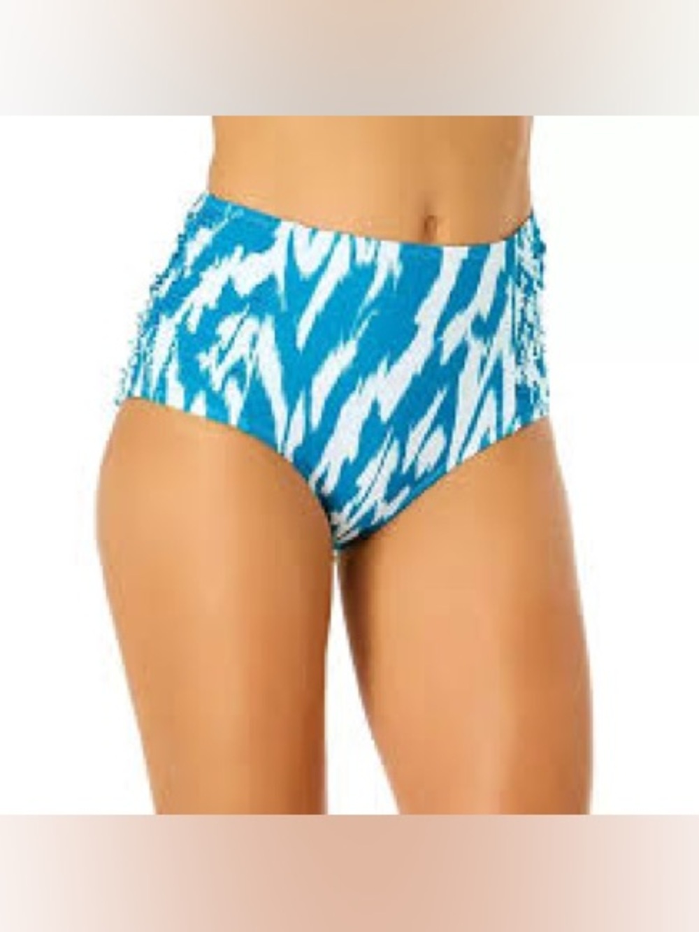 Anne Cole Teal & White High-Waist Swim Bottom with Ikat Print